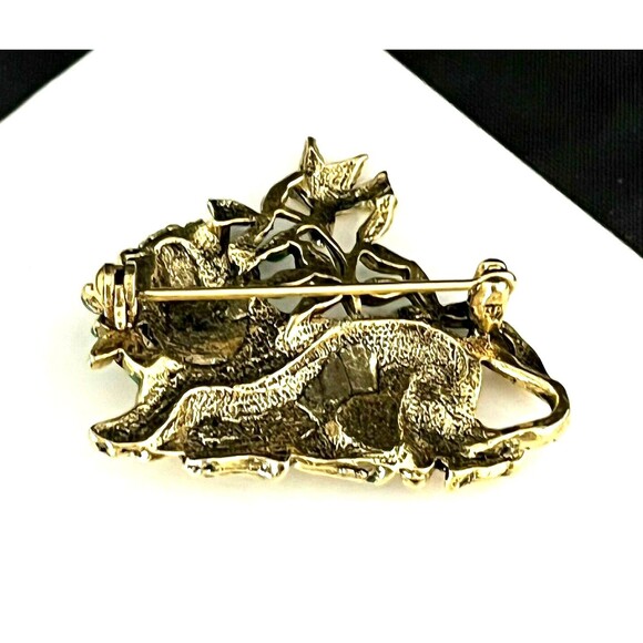 Vintage Pin Jungle Animals Lion Rabbit Bird Gold Tone Enamel Classic Chic 3K - Picture 2 of 2